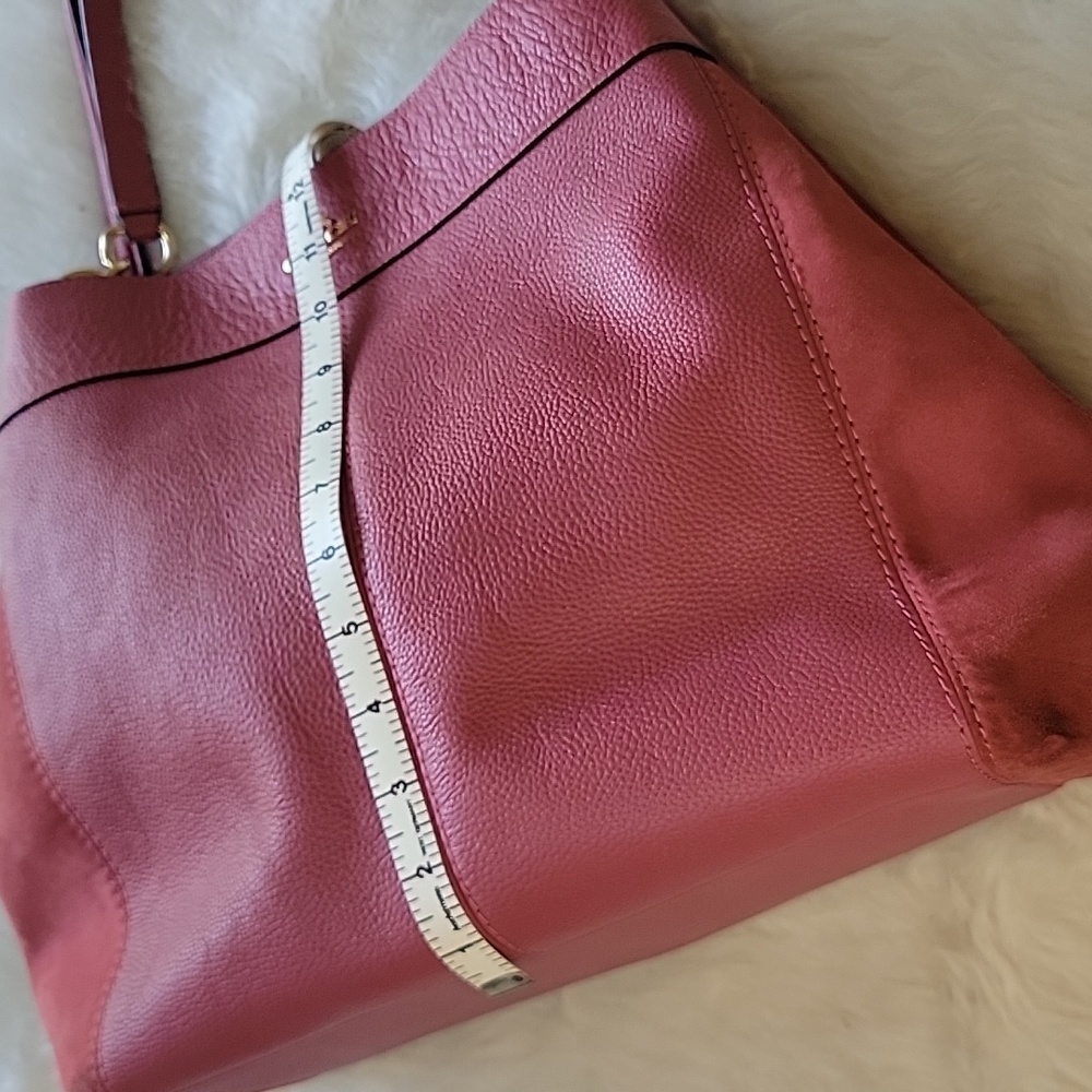 COACH Lexy Large Pink Rose Pebbled Leather Suede Double Handle Shoulder‎ Bag - Picture 8 of 13